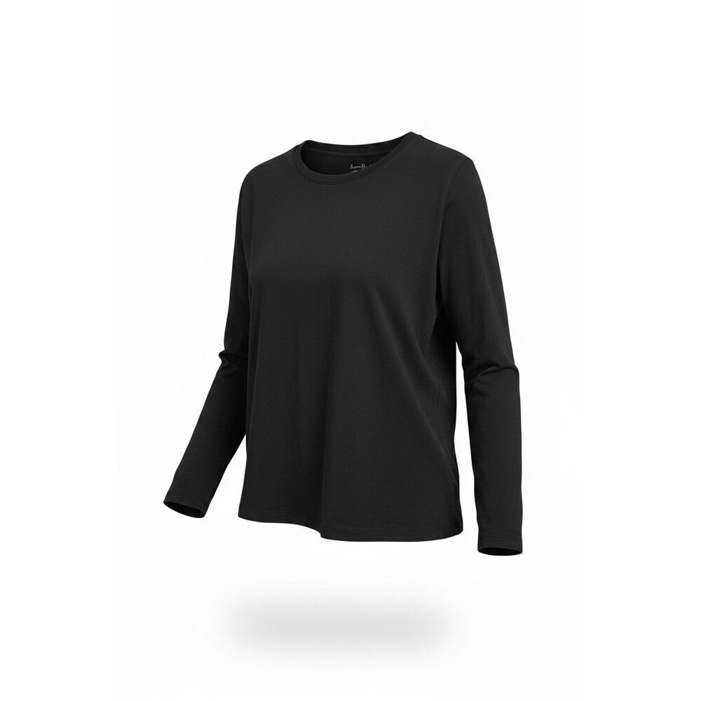 Any Body NWOT Crew Neck Cotton Blend Long Sleeve T-Shirt Black Size Large Petite